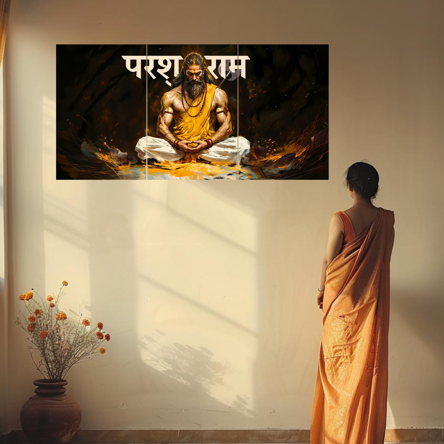 The 'परशुराम' Parshuram Ji Meditation Epic 3 Panel SPLIT Poster | 8K | Premium Glossy