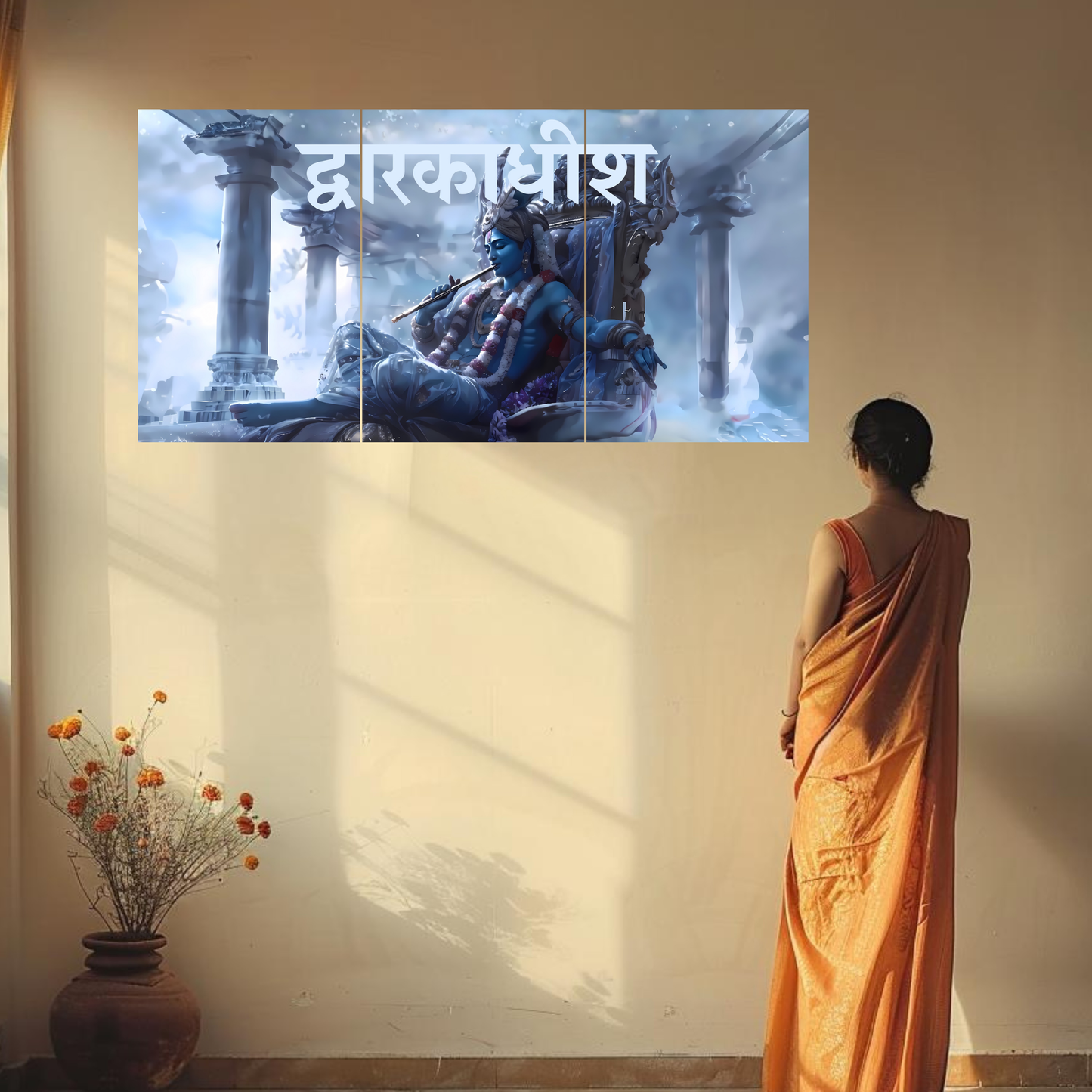The 'द्वारकाधीश' Krishna King of Dwarka Epic 3 Panel SPLIT Poster | 8K | Premium Glossy