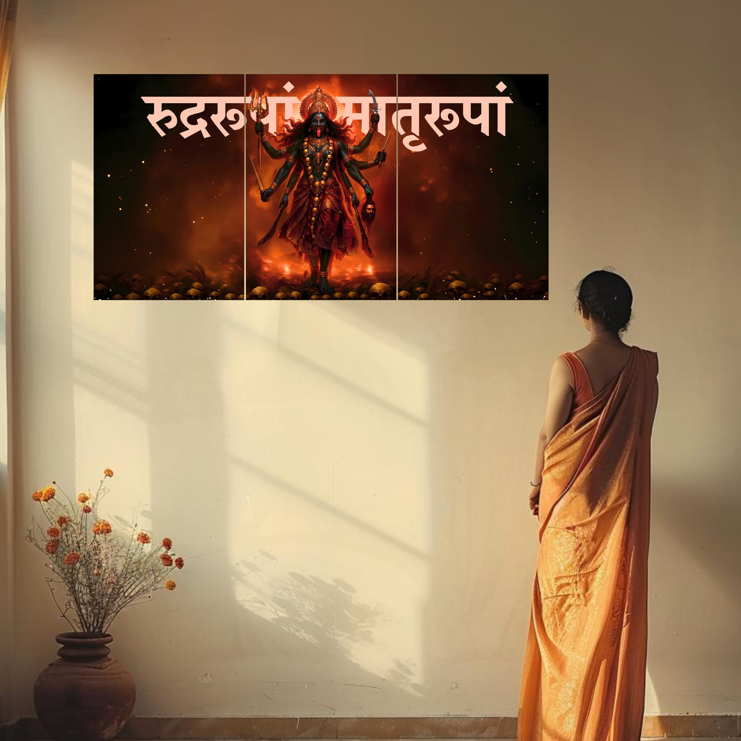The 'रुद्ररूपां मातृरूपां' Kalimata Epic 3 Panel SPLIT Poster | 8K | Premium Glossy
