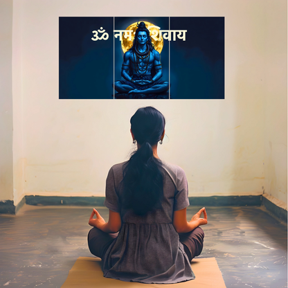 The 'ॐ नमः शिवाय' Shiv Ji Meditation Epic 3 Panel SPLIT Poster | 8K | Premium Glossy