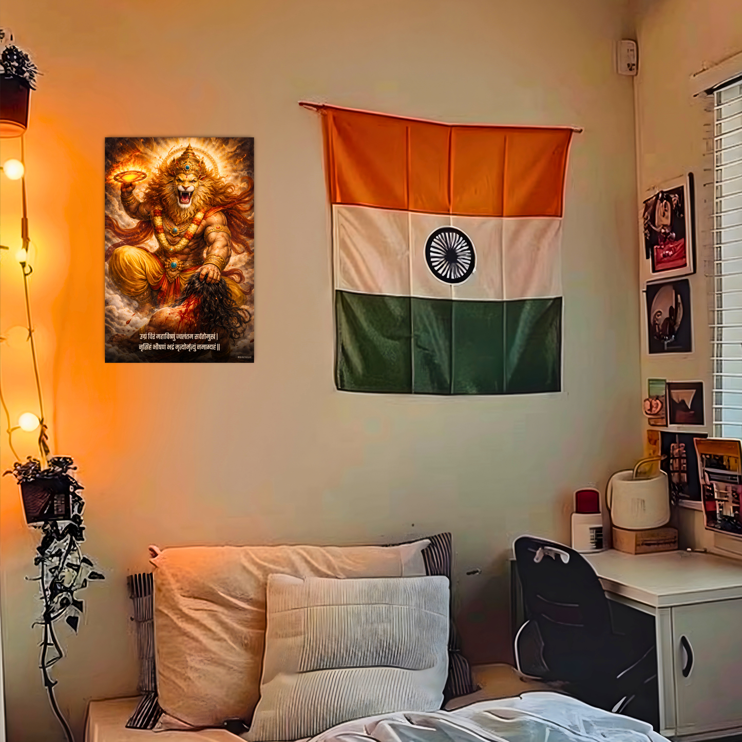 The 'उग्रं विरं महाविष्णुं' Lord Narsimha Wall Poster | 8K | Premium Glossy