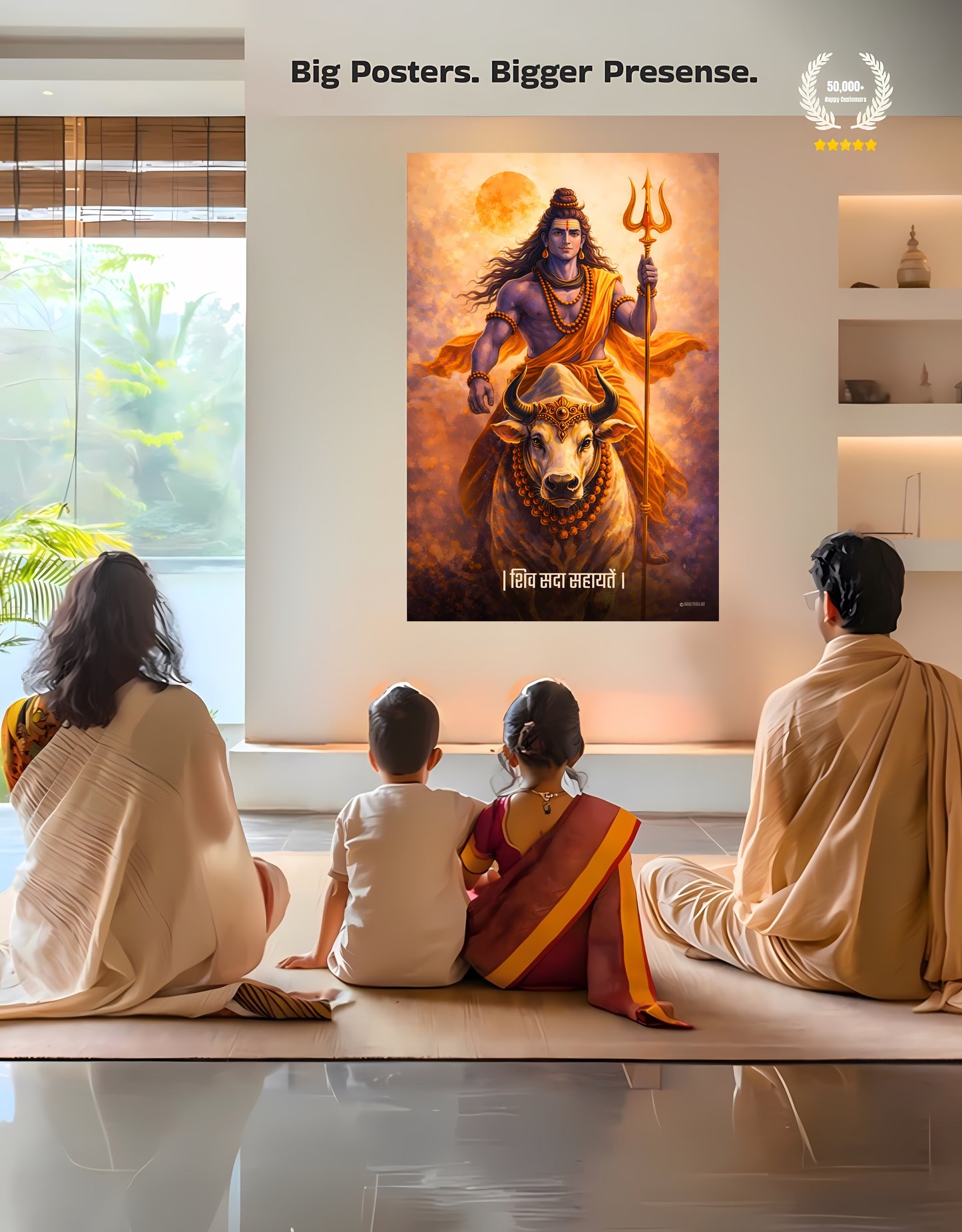The 'शिव सदा सहायतें' Lord Shiva and Nandi Premium Large Poster | 8K | Premium Glossy