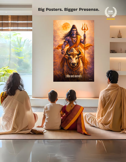 The 'शिव सदा सहायतें' Lord Shiva and Nandi Premium Large Poster | 8K | Premium Glossy