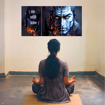 The "अंतः अस्ति प्रारंभः" Lord Shiva Epic 3 Panel SPLIT Poster | 8K | Premium Glossy