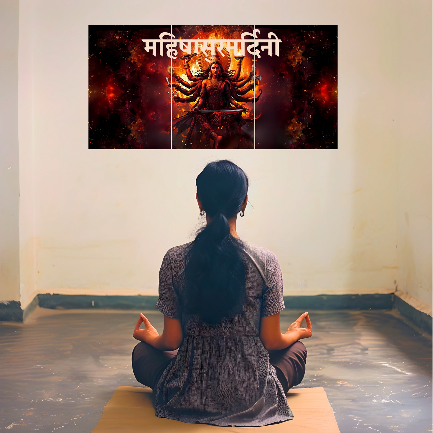 The 'महिषासुरमर्दिनी' Durga Mata Epic 3 Panel SPLIT Poster | 8K | Premium Glossy