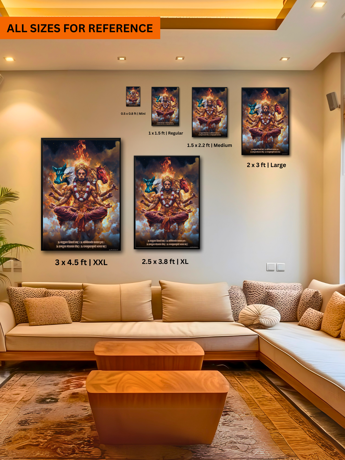 The 'ॐ पञ्चमुखहनुमते' Panchmukhi Hanuman Wall Frame | Premium Quality - Bharatvarsh Arts--Wall Poster Sets - Buy Indian Spiritual, Mythology, Gods, Warrior Wall Art - For Living Room, Decor