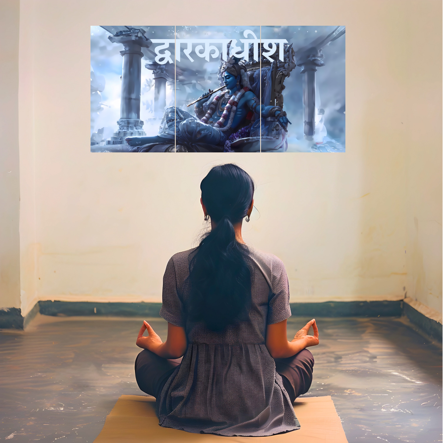 The 'द्वारकाधीश' Krishna King of Dwarka Epic 3 Panel SPLIT Poster | 8K | Premium Glossy