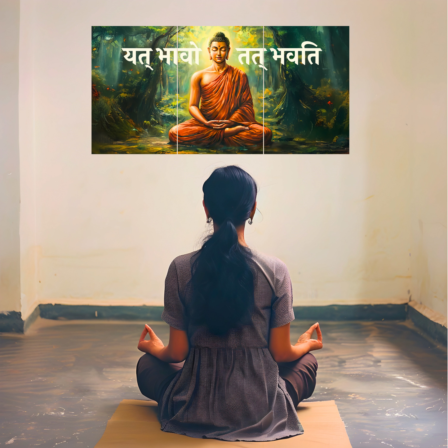 The 'यत् भावो तत् भवति' Gautam Buddha Epic 3 Panel SPLIT Poster | 8K | Premium Glossy