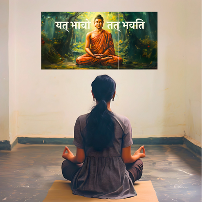 The 'यत् भावो तत् भवति' Gautam Buddha Epic 3 Panel SPLIT Poster | 8K | Premium Glossy