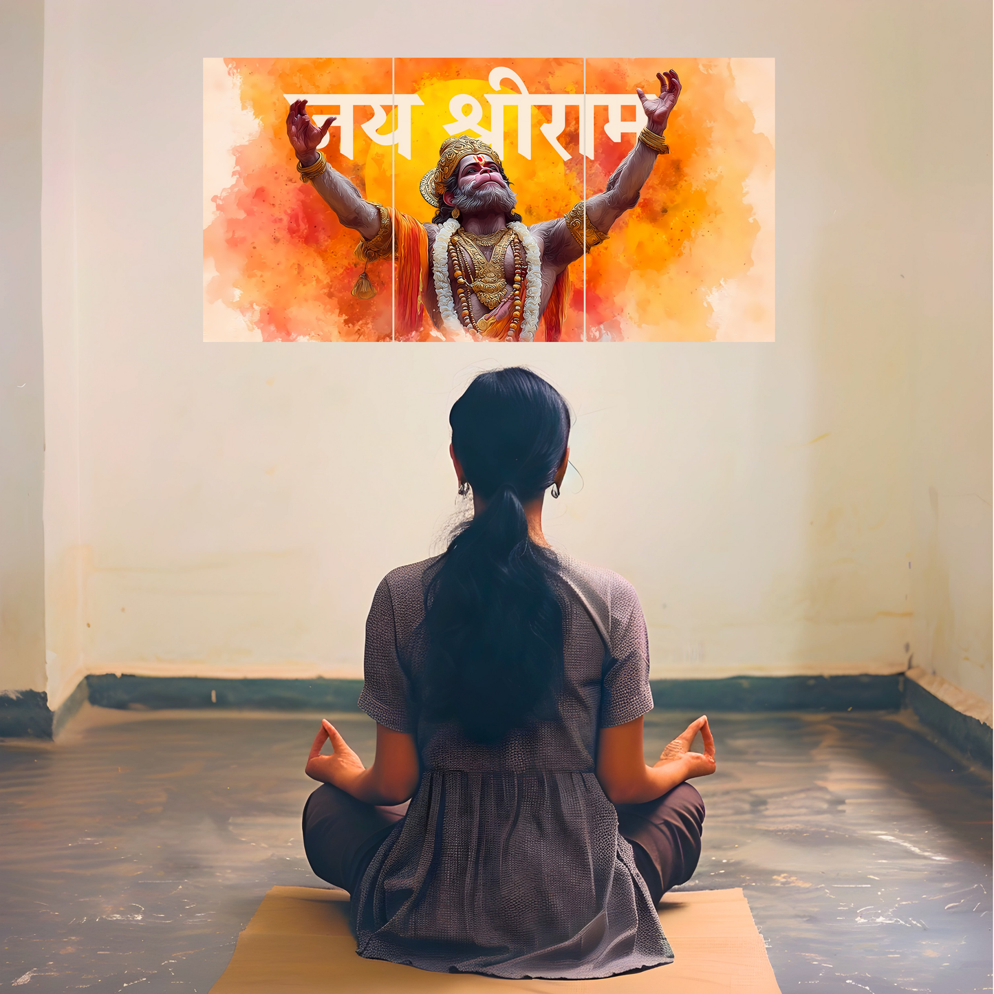 The 'जय श्रीराम' Lord Hanuman Epic 3 Panel SPLIT Poster | 8K | Premium Glossy