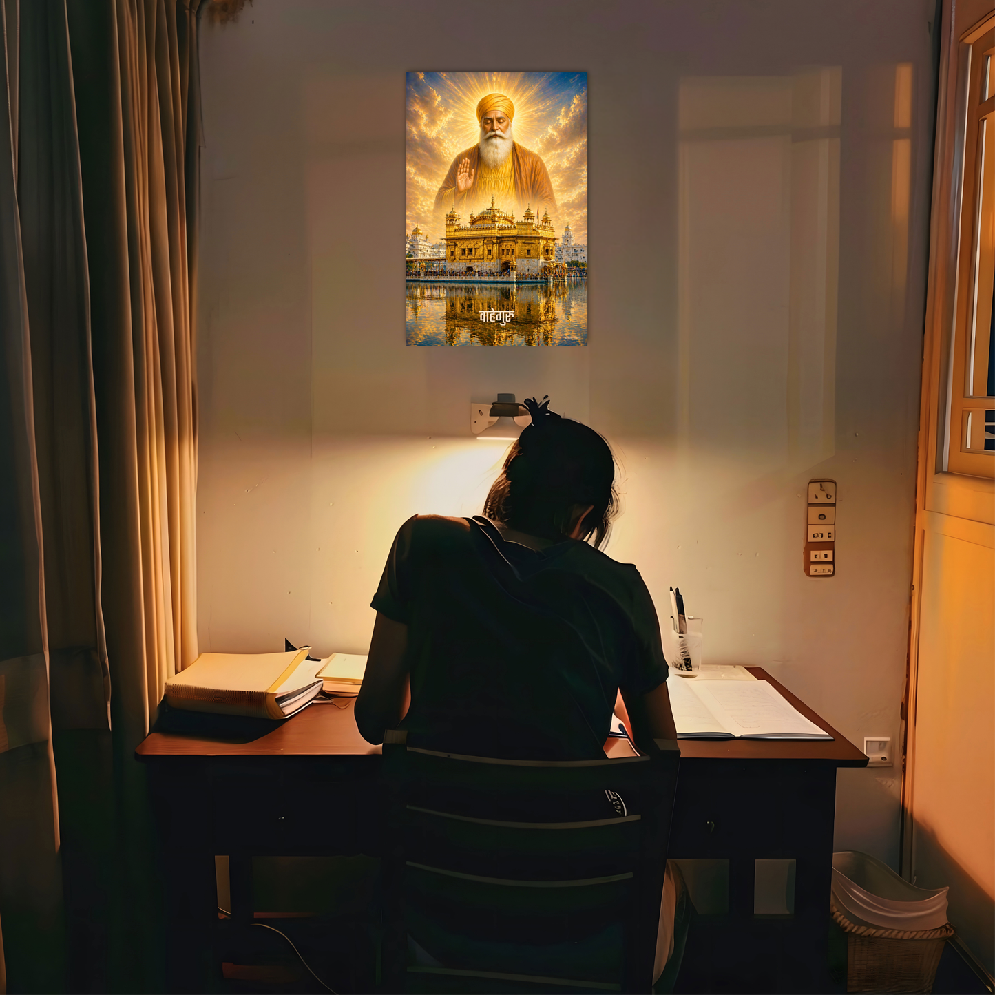 The 'वाहेगुरु' Guru Nanak Ji and Golden Temple Poster | 8K | Premium Glossy