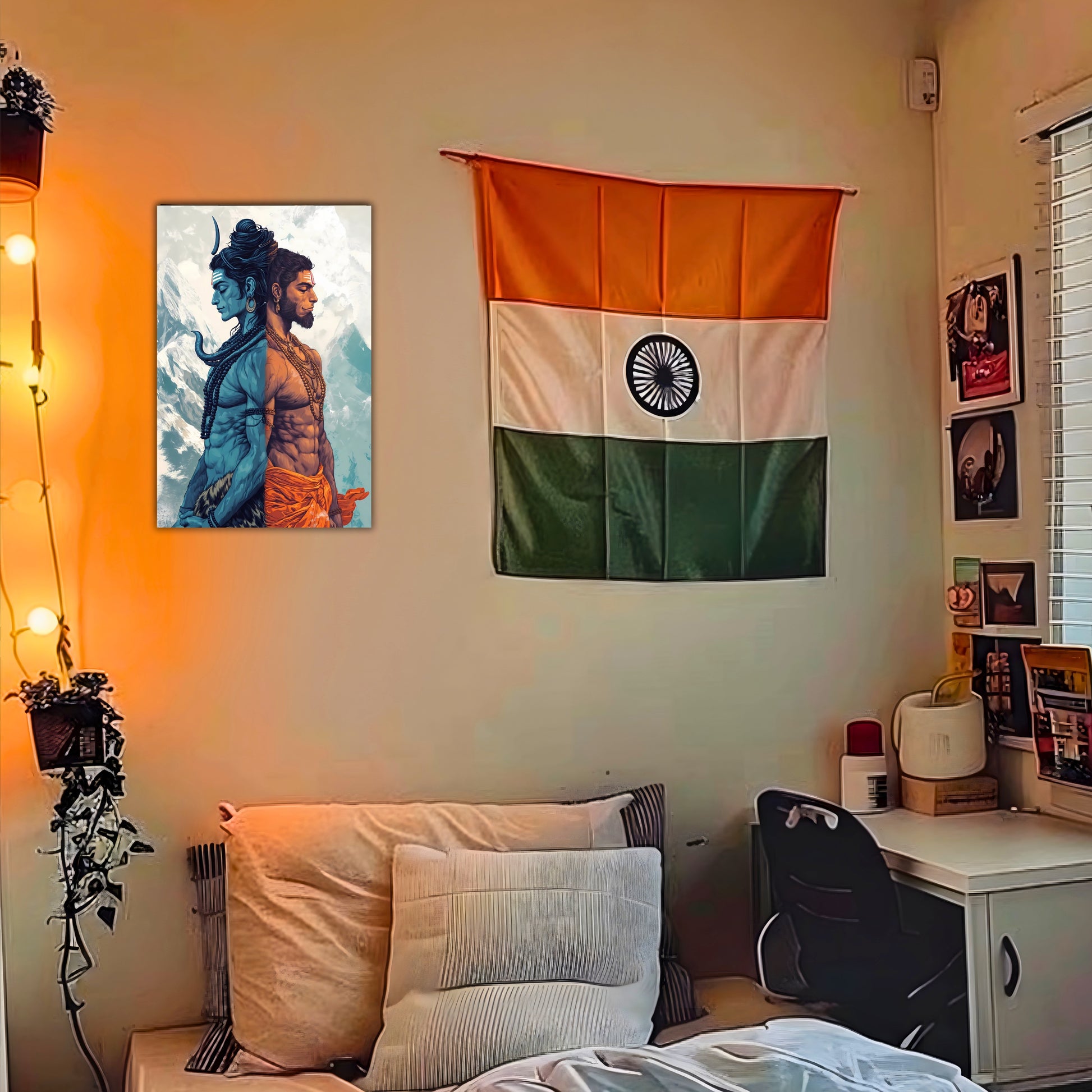 The Lord Shiva and Hanuman Poster | 8K | Premium Glossy - Bharatvarsh Arts--Wall Poster Sets - Buy Indian Spiritual, Mythology, Gods, Warrior Wall Art - For Living Room, Decor