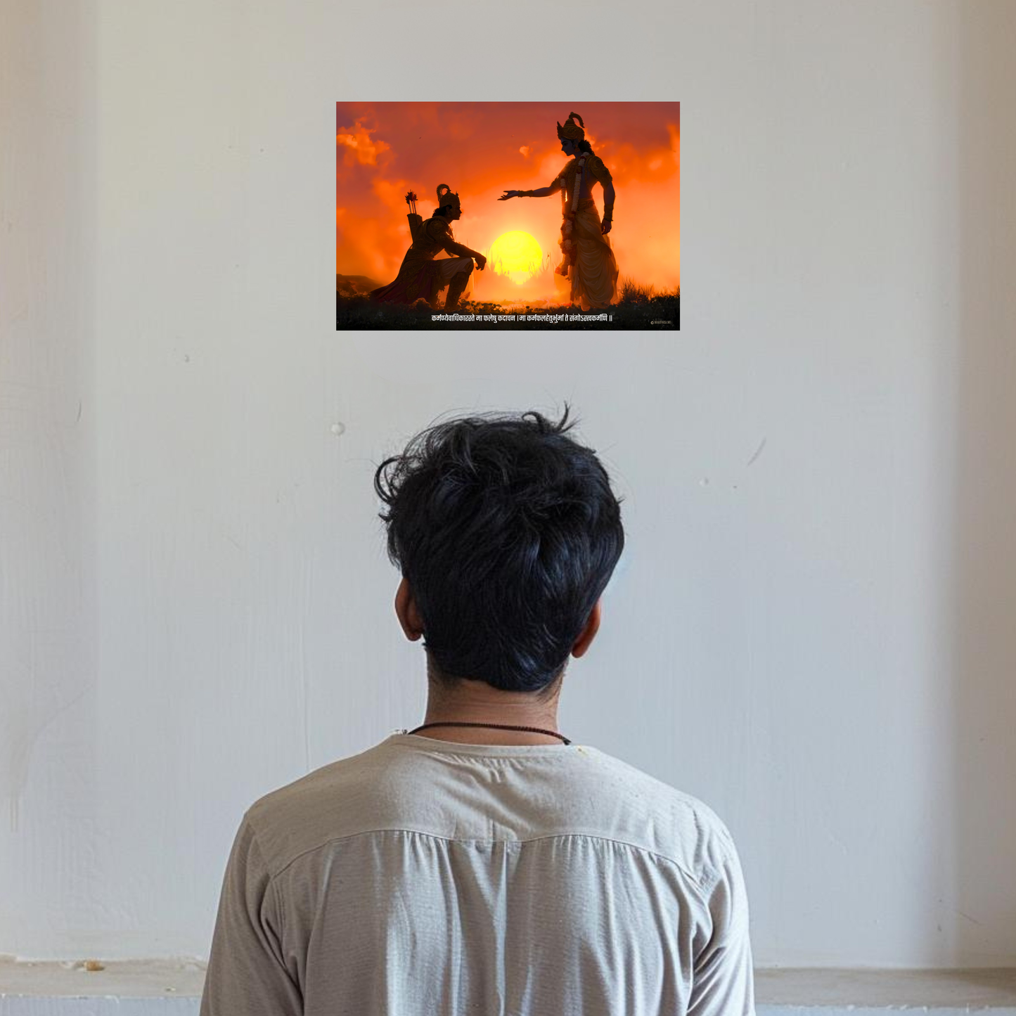 The 'कर्मण्येवाधिकारस्ते मा फलेषु कदाचन' Krishna Arjun Kurukshetra Geeta Landscape Poster | 8K | Premium Glossy