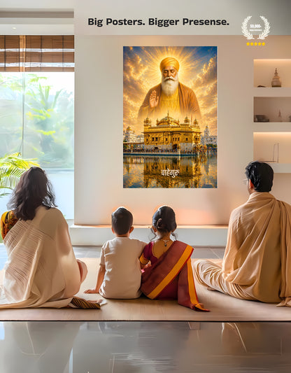 The 'वाहेगुरु' Guru Nanak Ji and Golden Temple Premium Large Poster | 8K | Premium Glossy