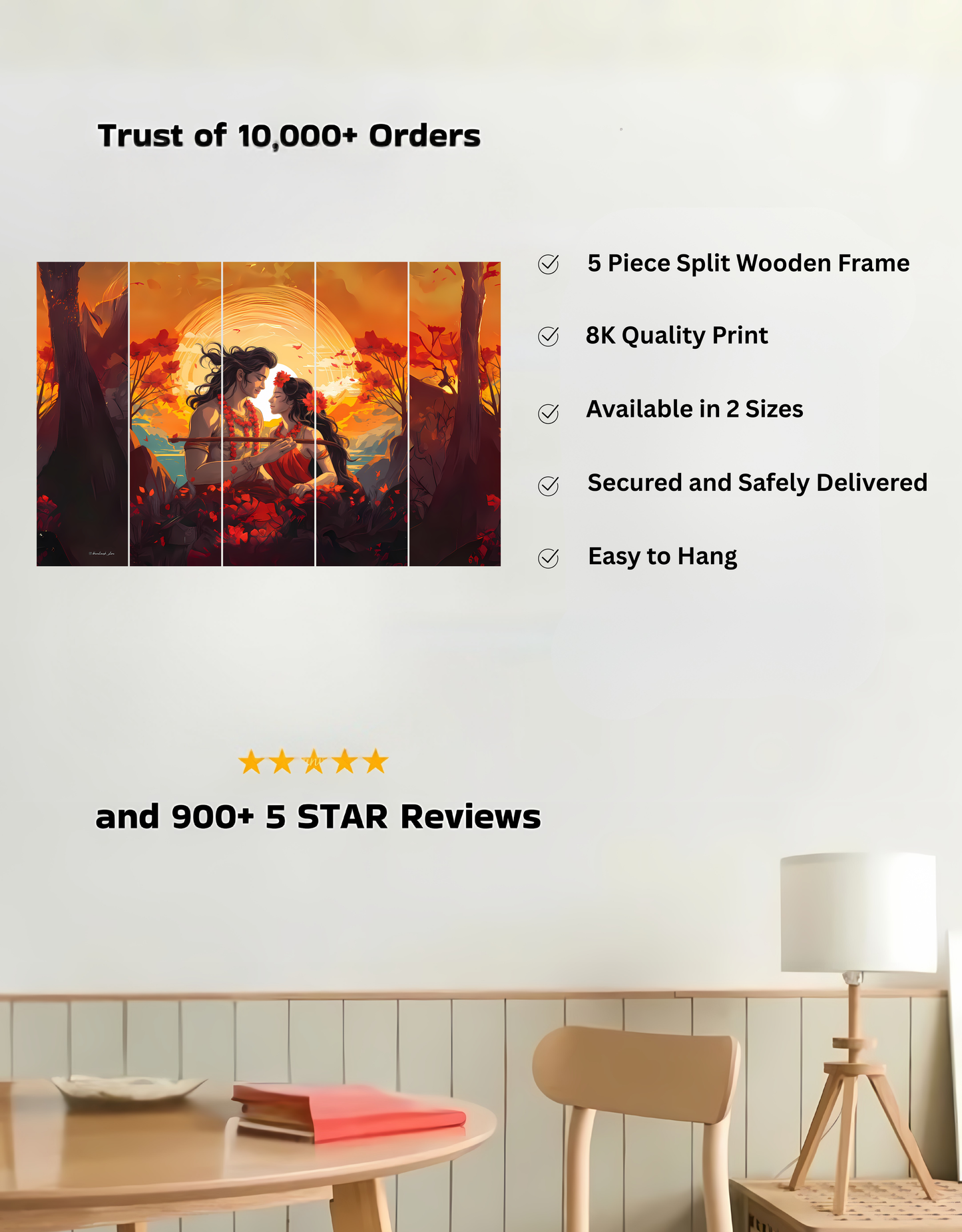 The Eternal Radha and Krishna in Vrindavan | 5-Piece Split Premium Wooden Frame (8K Quality Print)