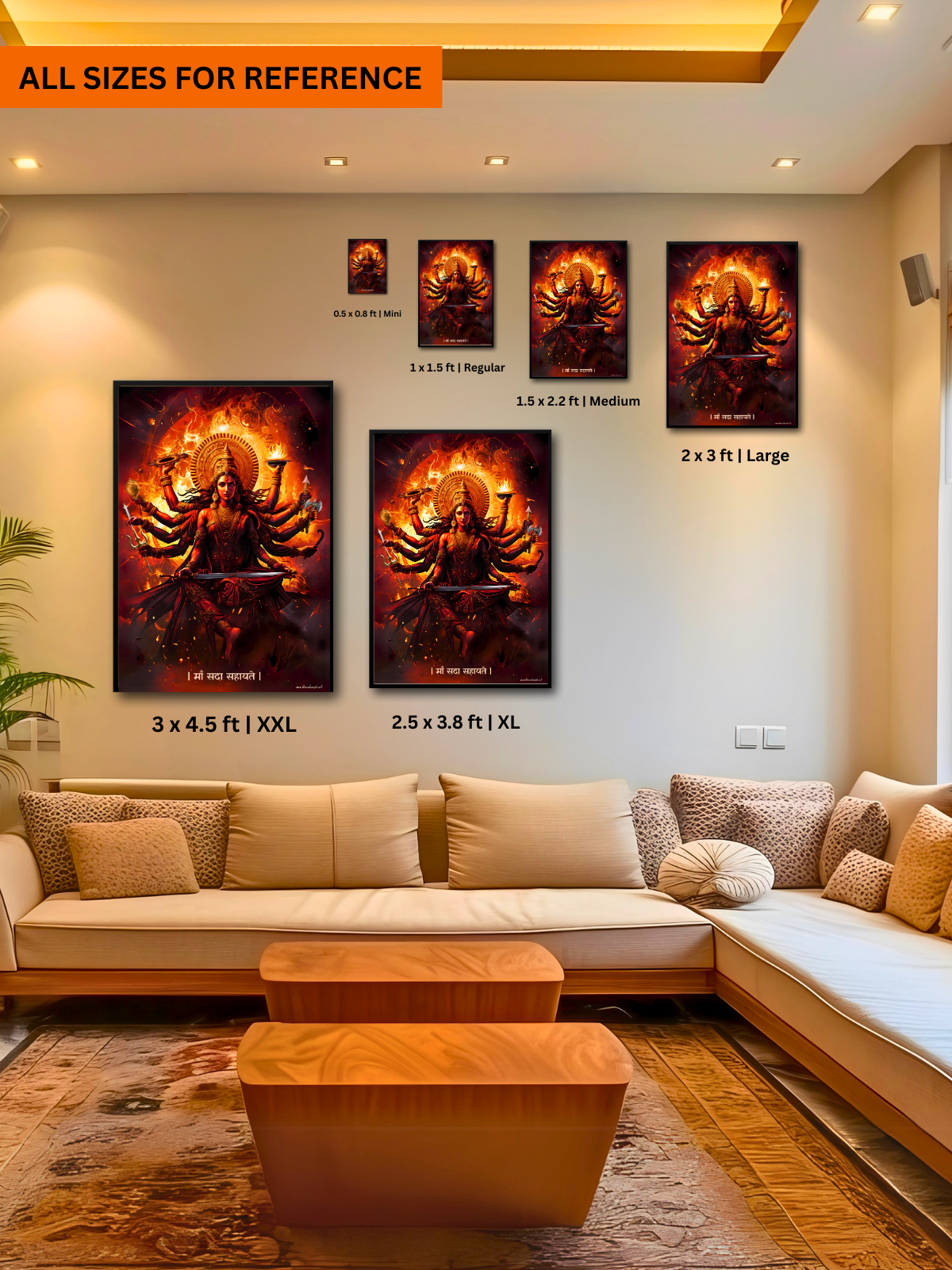 The "महिषासुरमर्दिनि" Durga Mata Wall Frame | Premium Quality - Bharatvarsh Arts--Wall Poster Sets - Buy Indian Spiritual, Mythology, Gods, Warrior Wall Art - For Living Room, Decor