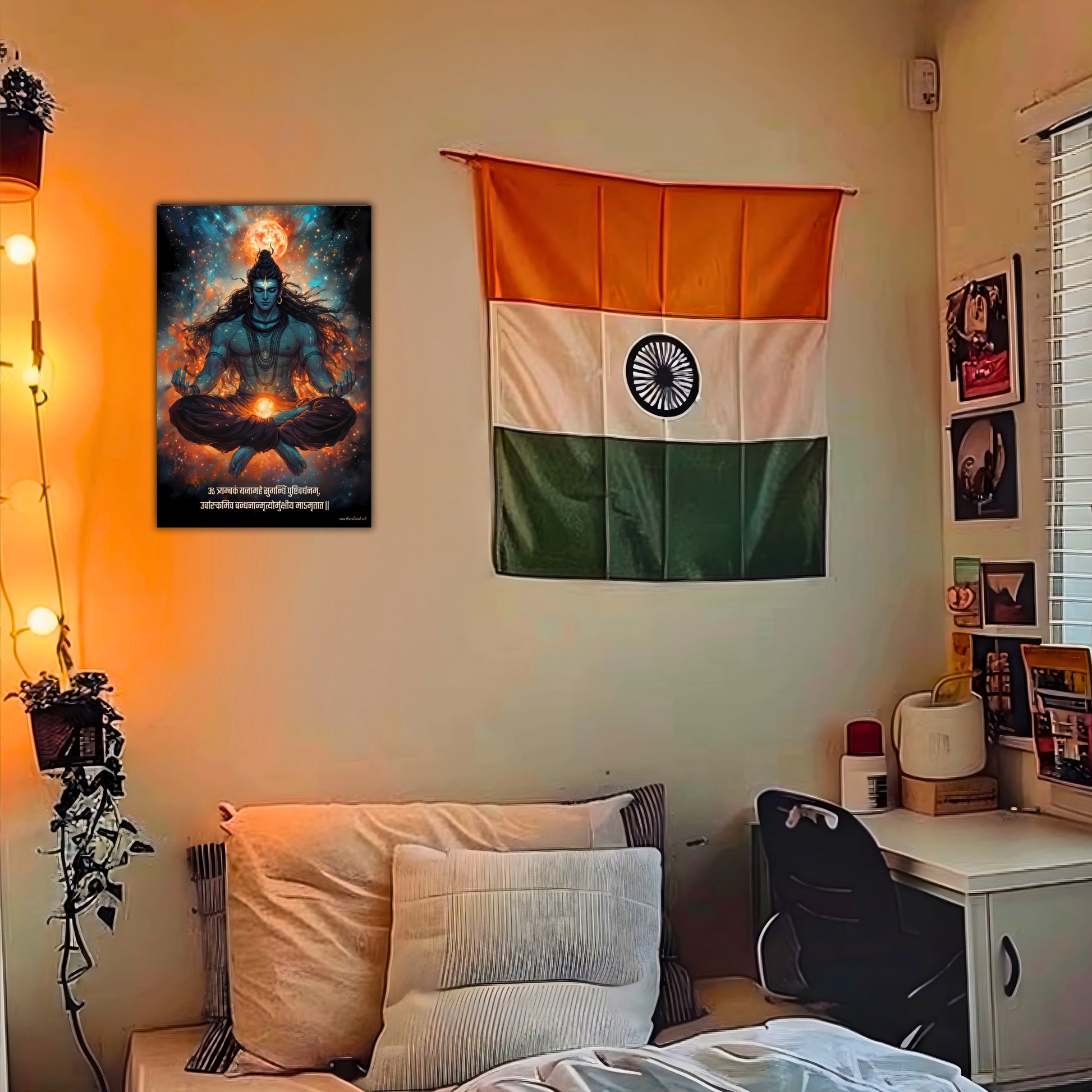 The "ॐ त्र्यम्बकं यजामहे " Lord Shiva Poster | 8K | Premium Glossy - Bharatvarsh Arts--Wall Poster Sets - Buy Indian Spiritual, Mythology, Gods, Warrior Wall Art - For Living Room, Decor