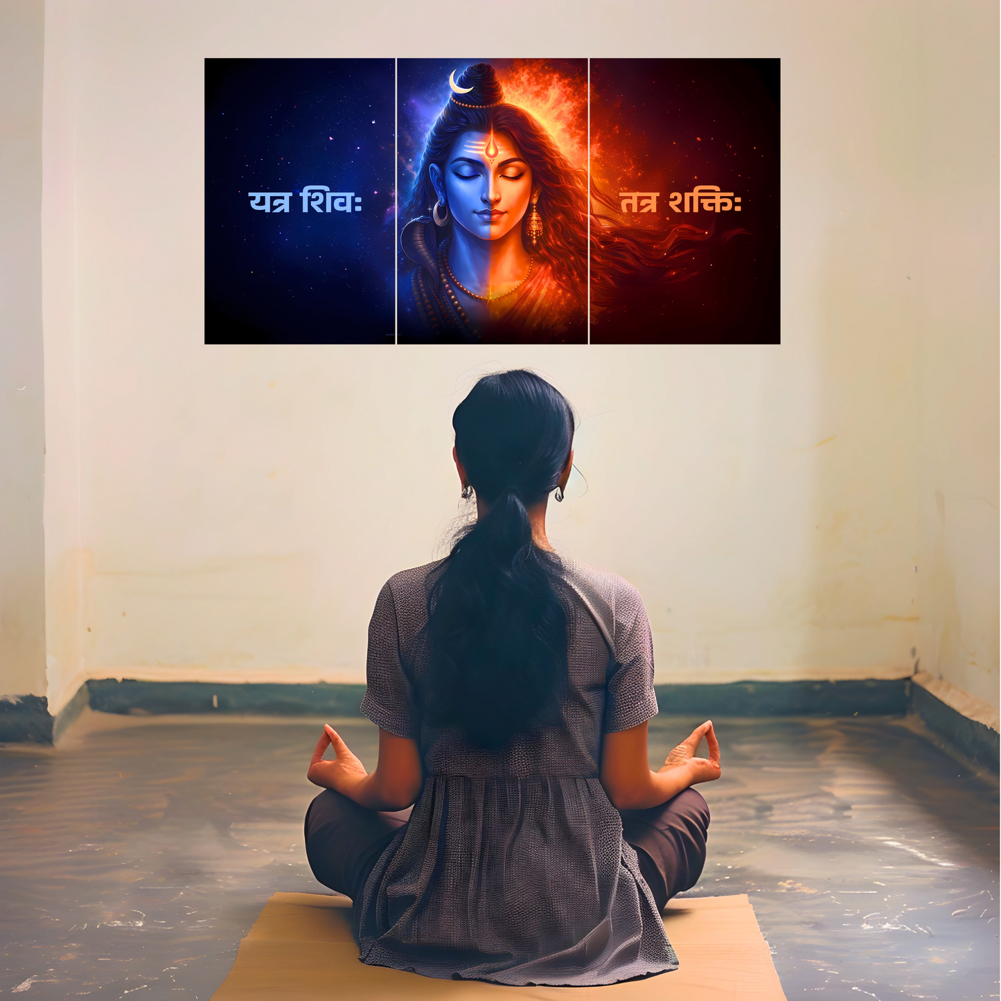 The 'यत्र शिवः तत्र शक्तिः। Shiv Shakti Epic 3 Panel SPLIT Poster | 8K | Premium Glossy