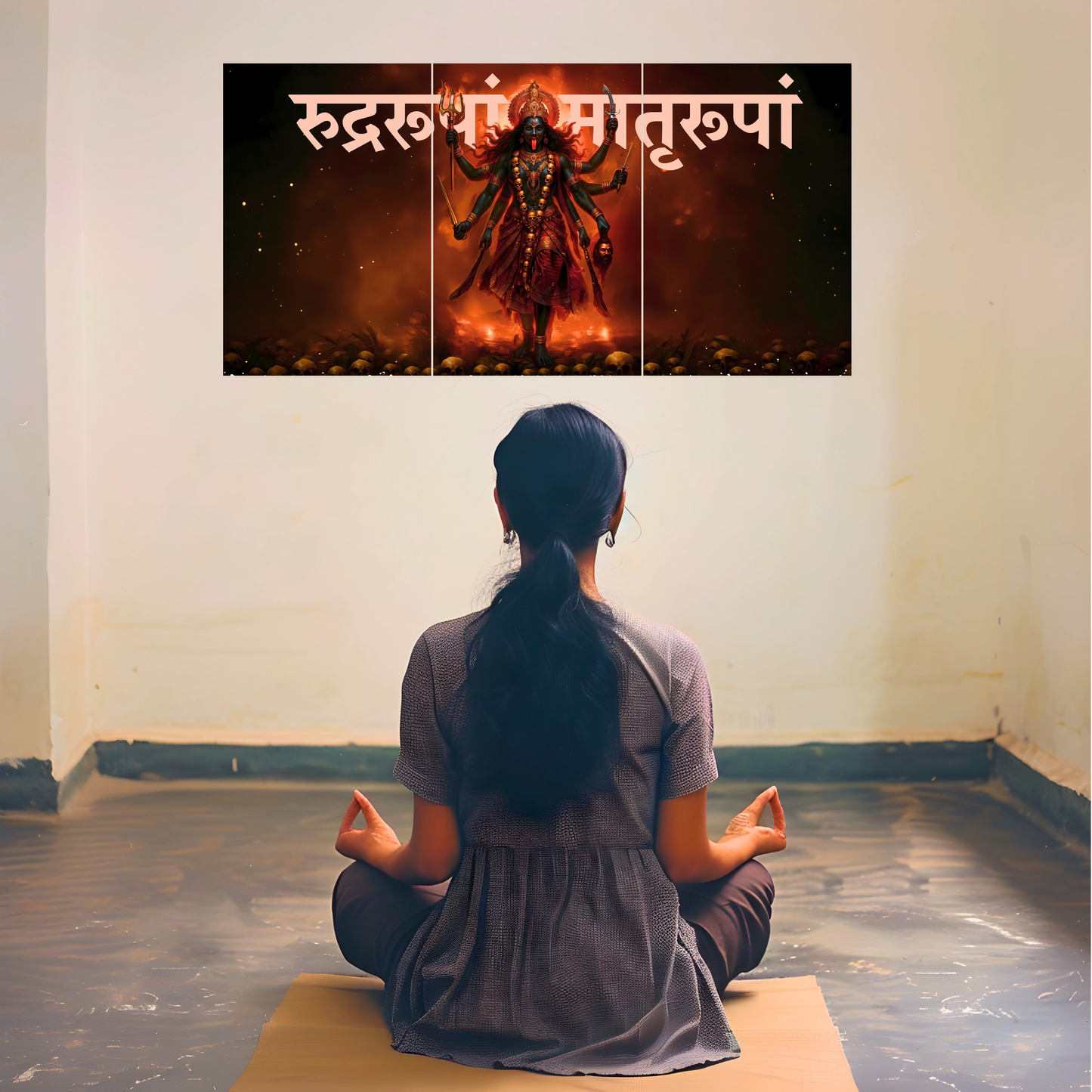 The 'रुद्ररूपां मातृरूपां' Kalimata Epic 3 Panel SPLIT Poster | 8K | Premium Glossy