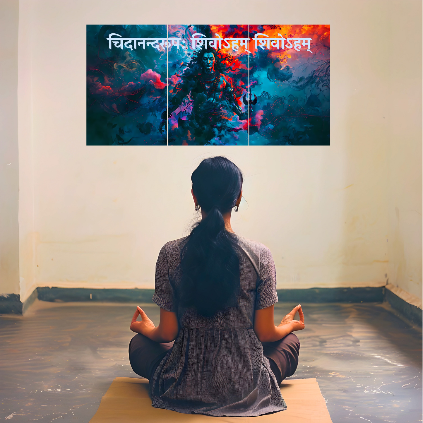 The 'चिदानन्दरूपः शिवोऽहम् शिवोऽहम्' Lord Shiva Epic 3 Panel SPLIT Poster | 8K | Premium Glossy