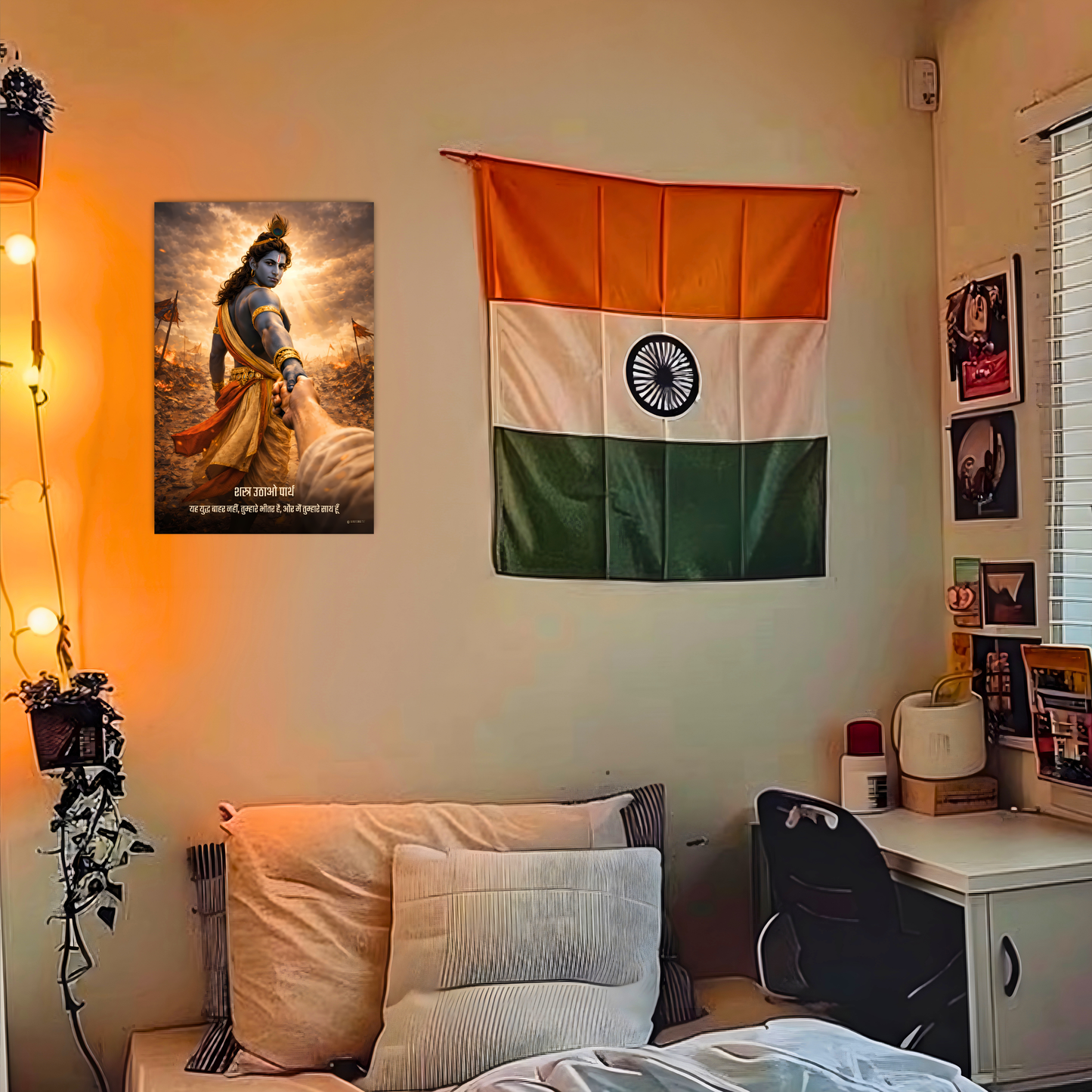 The 'शस्त्र उठाओ पार्थ, मैं तुम्हारे साथ हूँ' Krishna Mahabharat Poster | 8K | Premium Glossy