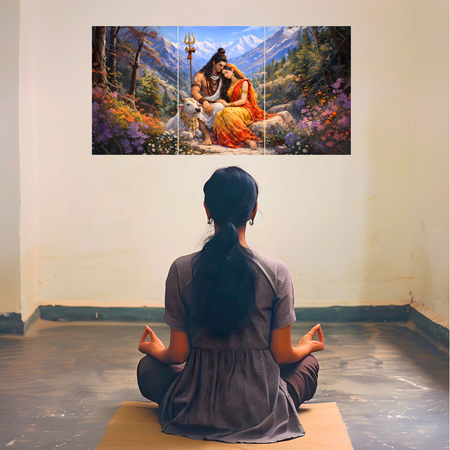The Shiv Parvati Epic 3 Panel SPLIT Poster | 8K | Premium Glossy
