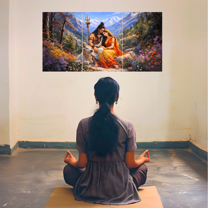 The Shiv Parvati Epic 3 Panel SPLIT Poster | 8K | Premium Glossy