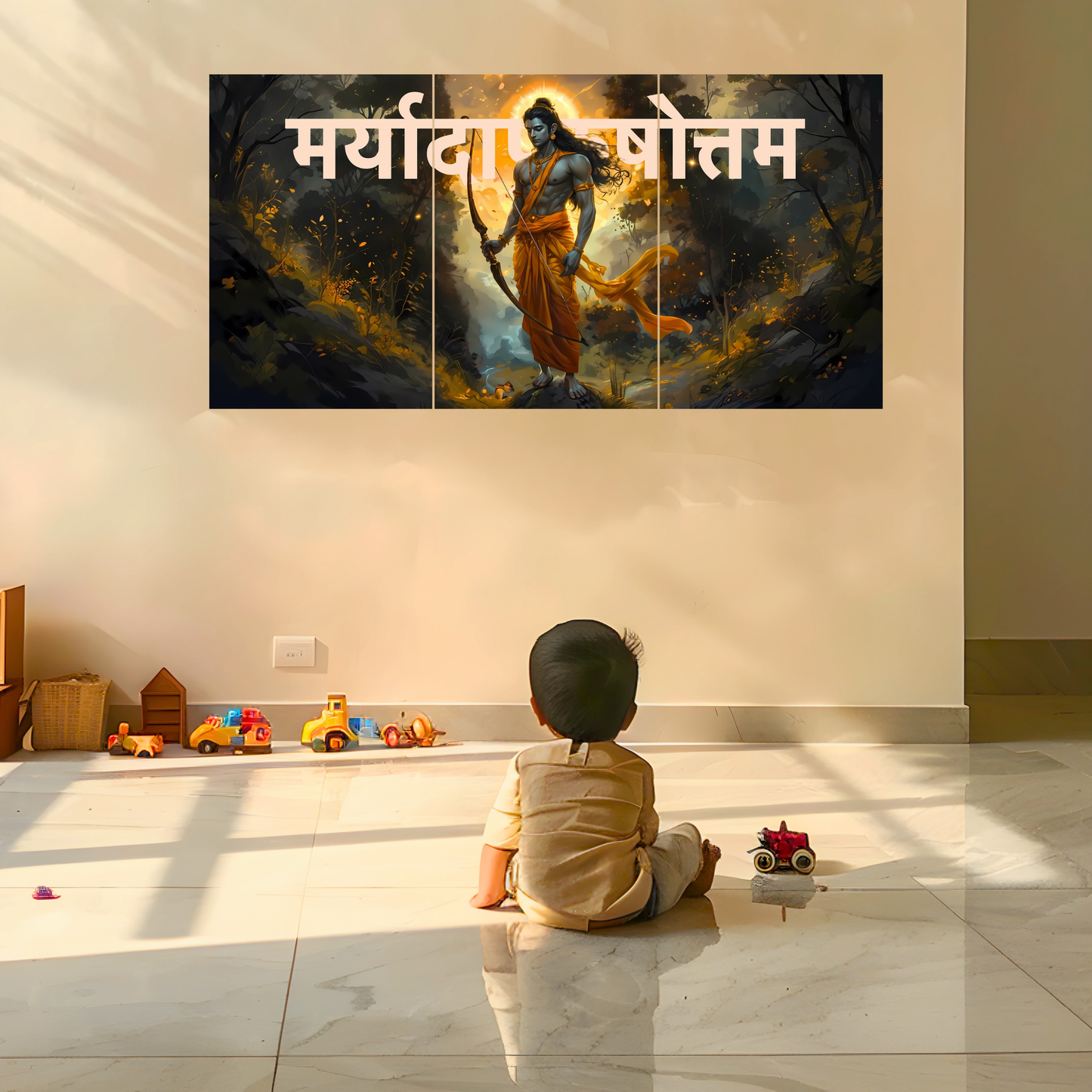 The 'मर्यादापुरुषोत्तम' Prabhu Shree Ram Epic 3 Panel SPLIT Poster | 8K | Premium Glossy