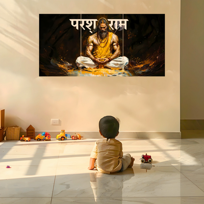 The 'परशुराम' Parshuram Ji Meditation Epic 3 Panel SPLIT Poster | 8K | Premium Glossy