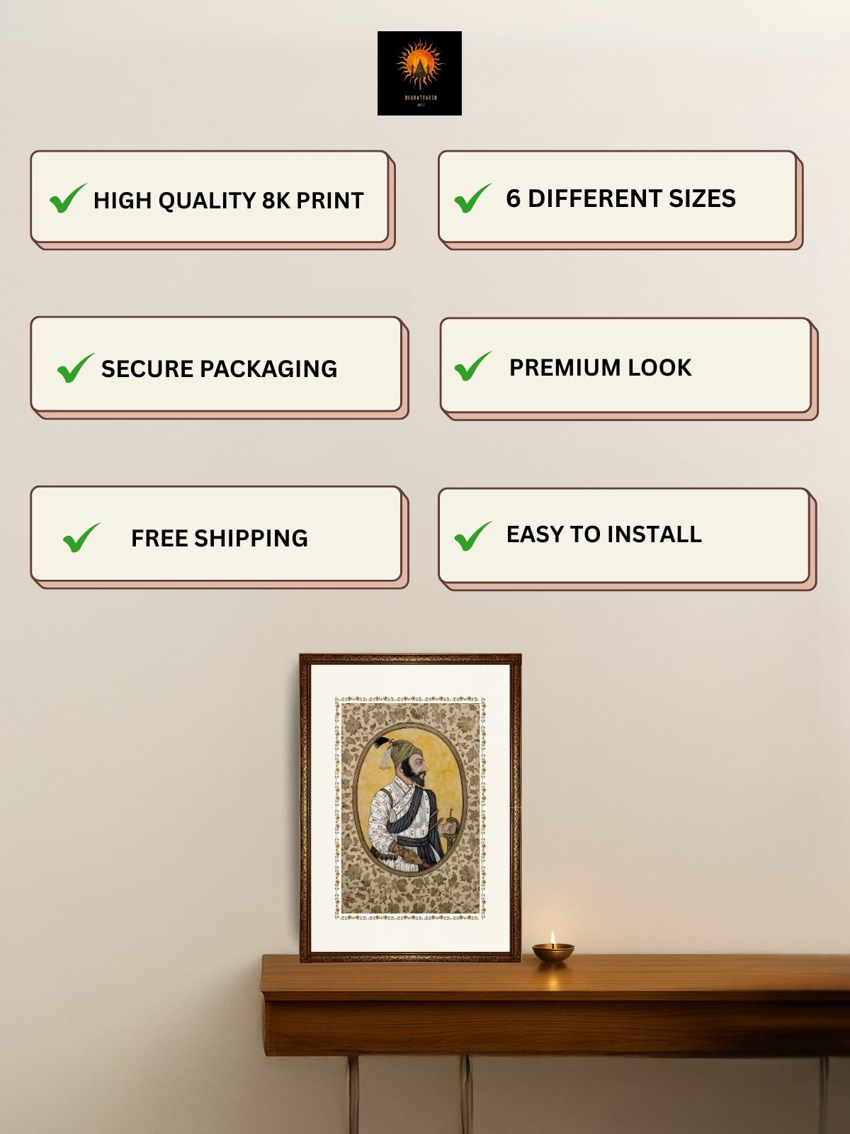 The Historic Chatrapati Shivaji Maharaj Wall Frame | Premium Quality - Bharatvarsh Arts--Wall Poster Sets - Buy Indian Spiritual, Mythology, Gods, Warrior Wall Art - For Living Room, Decor