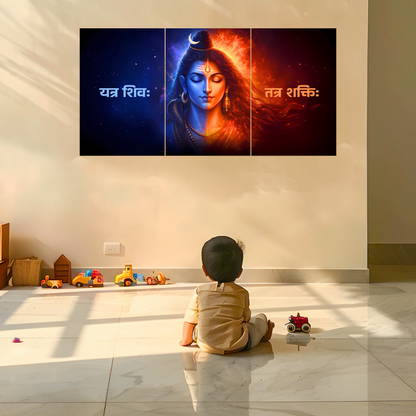 The 'यत्र शिवः तत्र शक्तिः। Shiv Shakti Epic 3 Panel SPLIT Poster | 8K | Premium Glossy
