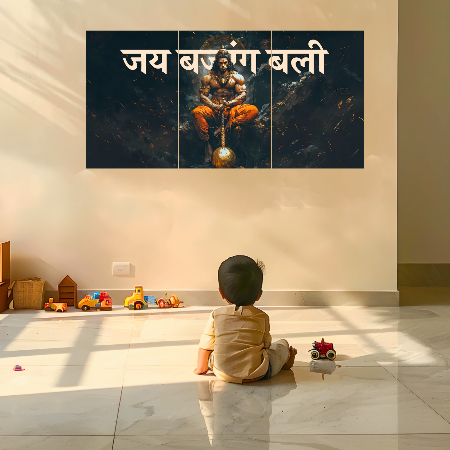 The 'जय बजरंग बली' Hanuman Ji Epic 3 Panel SPLIT Poster | 8K | Premium Glossy