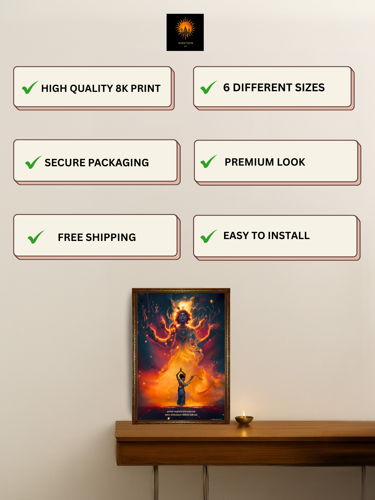 The "कृष्णाय वासुदेवाय हरये परमात्मने" Krishna Wall Frame | Premium Quality - Bharatvarsh Arts--Wall Poster Sets - Buy Indian Spiritual, Mythology, Gods, Warrior Wall Art - For Living Room, Decor