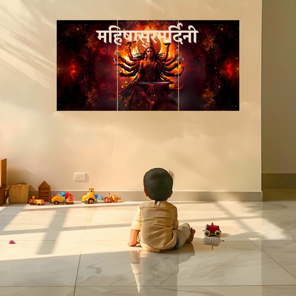 The 'महिषासुरमर्दिनी' Durga Mata Epic 3 Panel SPLIT Poster | 8K | Premium Glossy