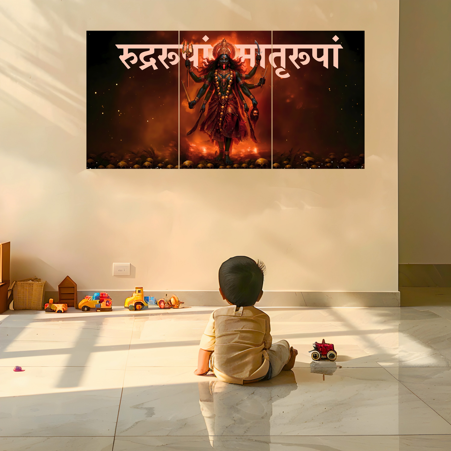 The 'रुद्ररूपां मातृरूपां' Kalimata Epic 3 Panel SPLIT Poster | 8K | Premium Glossy
