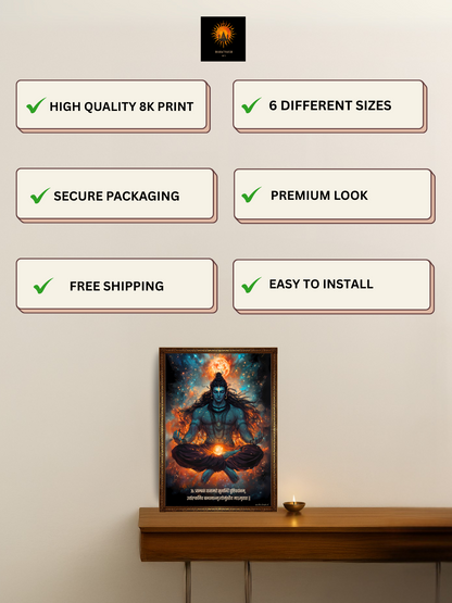 The "ॐ त्र्यम्बकं यजामहे " Lord Shiva Wall Frame | Premium Quality - Bharatvarsh Arts--Wall Poster Sets - Buy Indian Spiritual, Mythology, Gods, Warrior Wall Art - For Living Room, Decor
