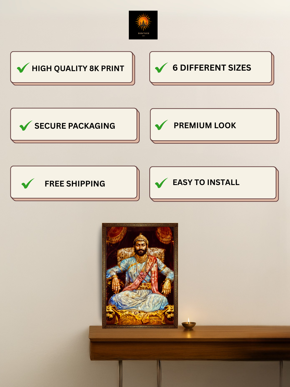 The King Chatrapati Shivaji Maharaj Wall Frame | Premium Quality - Bharatvarsh Arts--Wall Poster Sets - Buy Indian Spiritual, Mythology, Gods, Warrior Wall Art - For Living Room, Decor