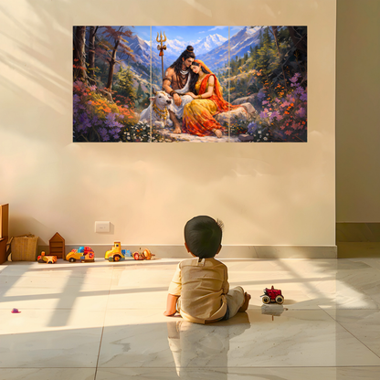 The Shiv Parvati Epic 3 Panel SPLIT Poster | 8K | Premium Glossy