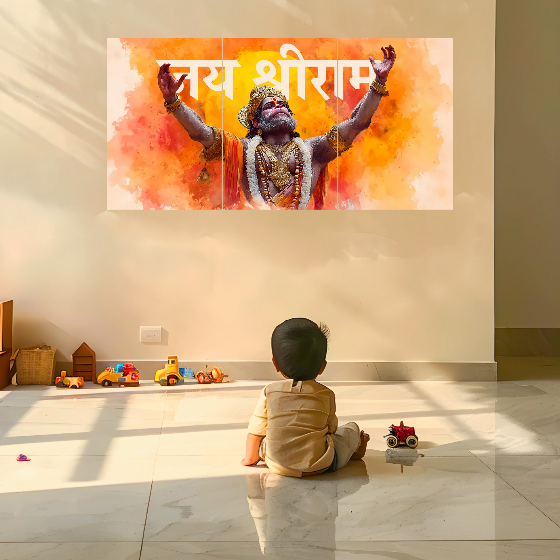 The 'जय श्रीराम' Lord Hanuman Epic 3 Panel SPLIT Poster | 8K | Premium Glossy