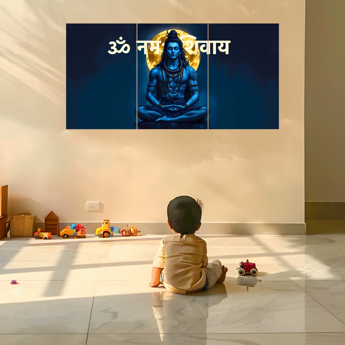 The 'ॐ नमः शिवाय' Shiv Ji Meditation Epic 3 Panel SPLIT Poster | 8K | Premium Glossy