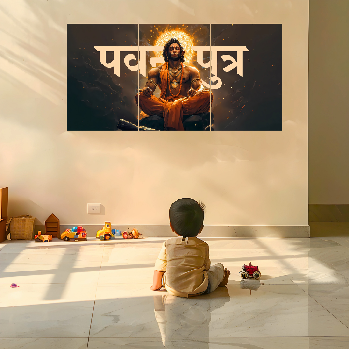 The Pavanputra Hanuman Epic 3 Panel SPLIT Poster | 8K | Premium Glossy