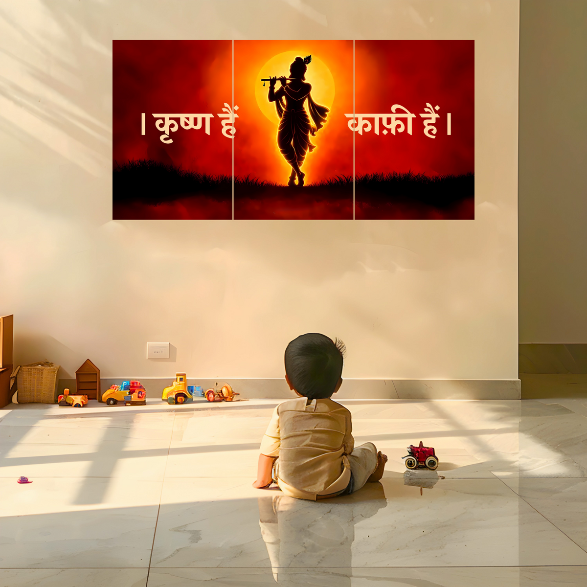 The 'कृष्ण हैं, काफ़ी हैं' Krishna Epic 3 Panel SPLIT Poster | 8K | Premium Glossy
