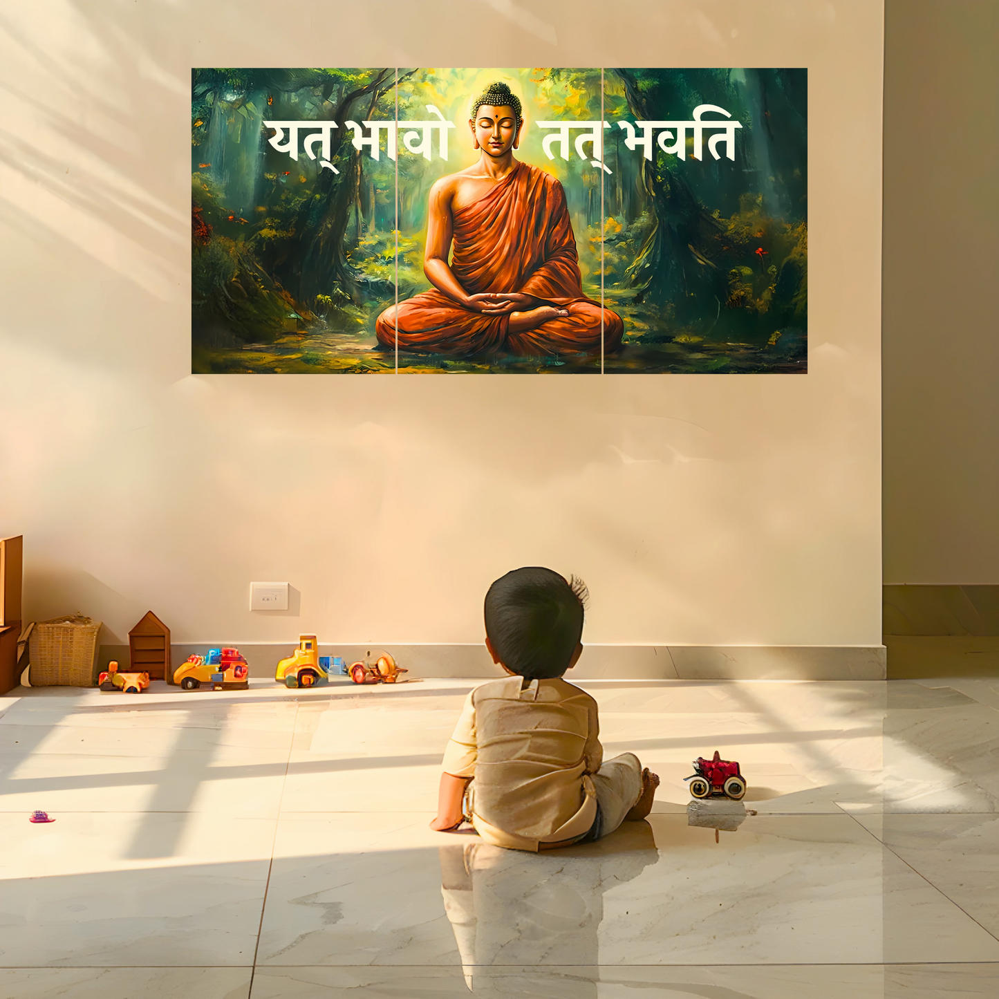 The 'यत् भावो तत् भवति' Gautam Buddha Epic 3 Panel SPLIT Poster | 8K | Premium Glossy