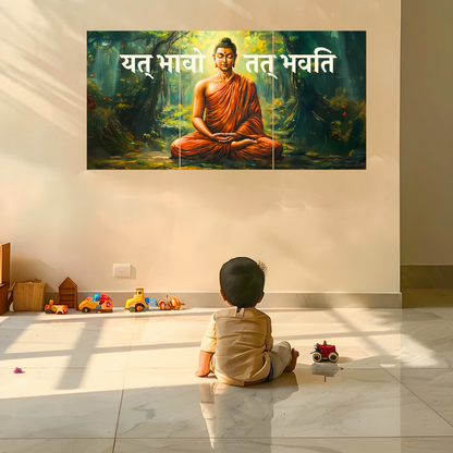 The 'यत् भावो तत् भवति' Gautam Buddha Epic 3 Panel SPLIT Poster | 8K | Premium Glossy