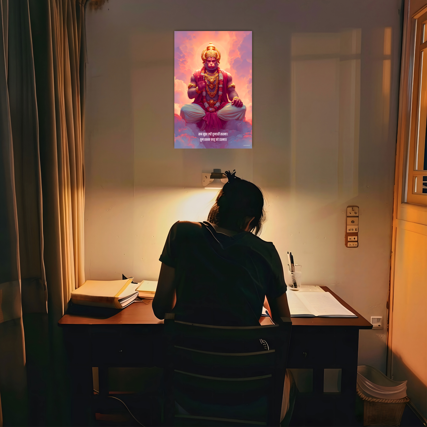 The 'सब सुख लहै तुम्हारी सरना' Peaceful Hanuman Wall Poster | 8K | Premium Glossy