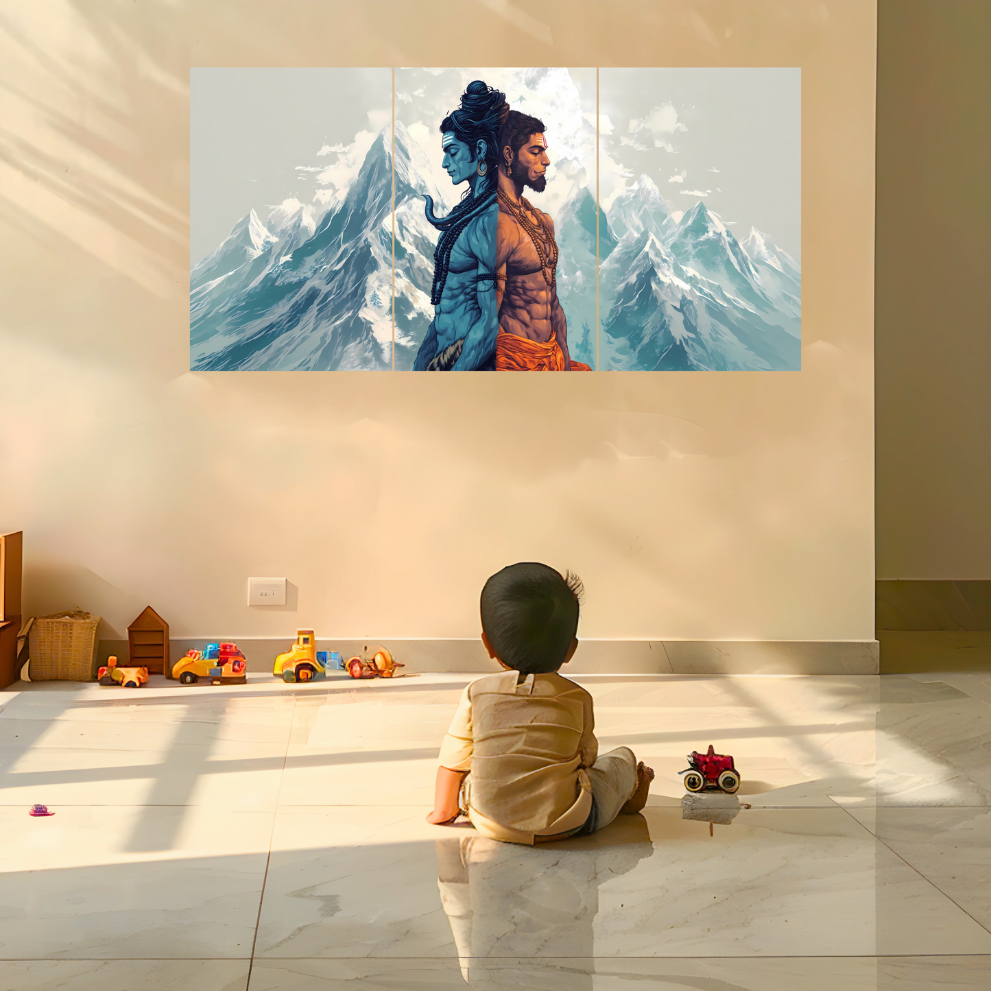 The Shiv Hanuman Epic 3 Panel SPLIT Poster | 8K | Premium Glossy