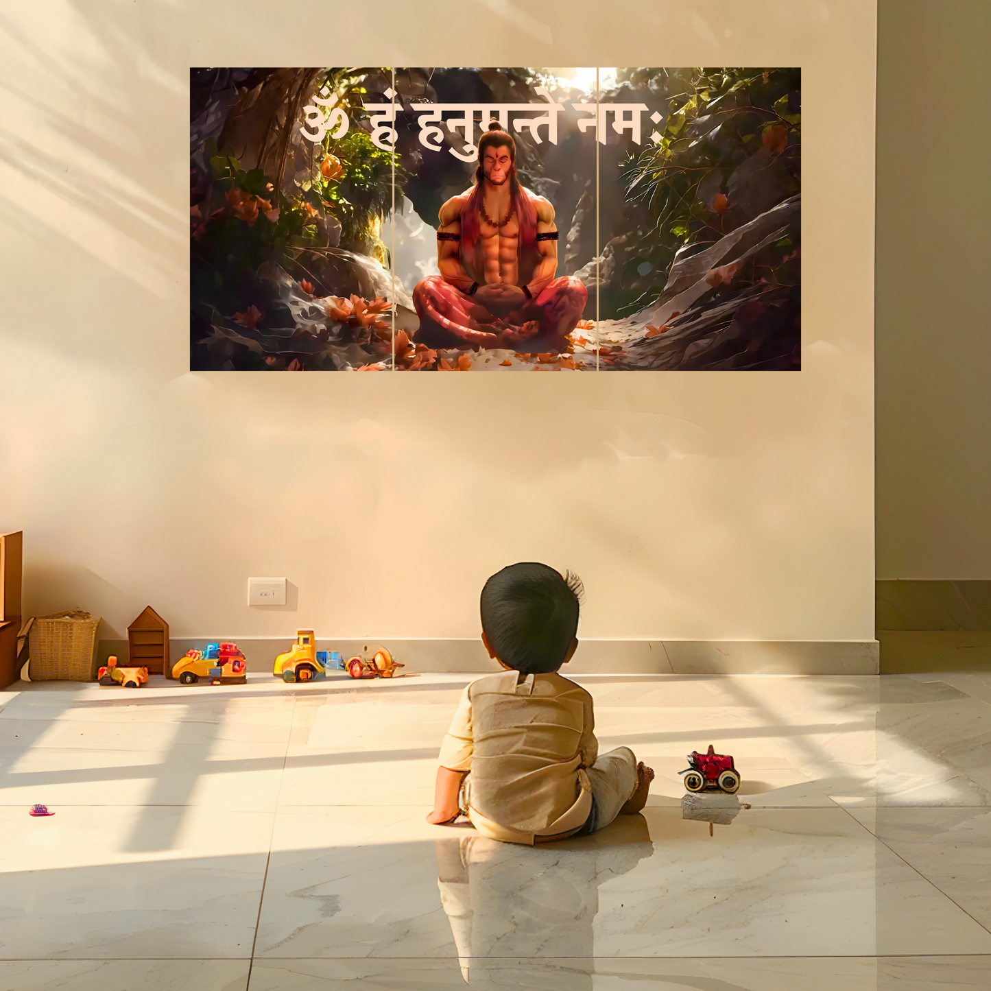 The 'ॐ हं हनुमते नमः' Hanuman Ji Meditation Epic 3 Panel SPLIT Poster | 8K | Premium Glossy