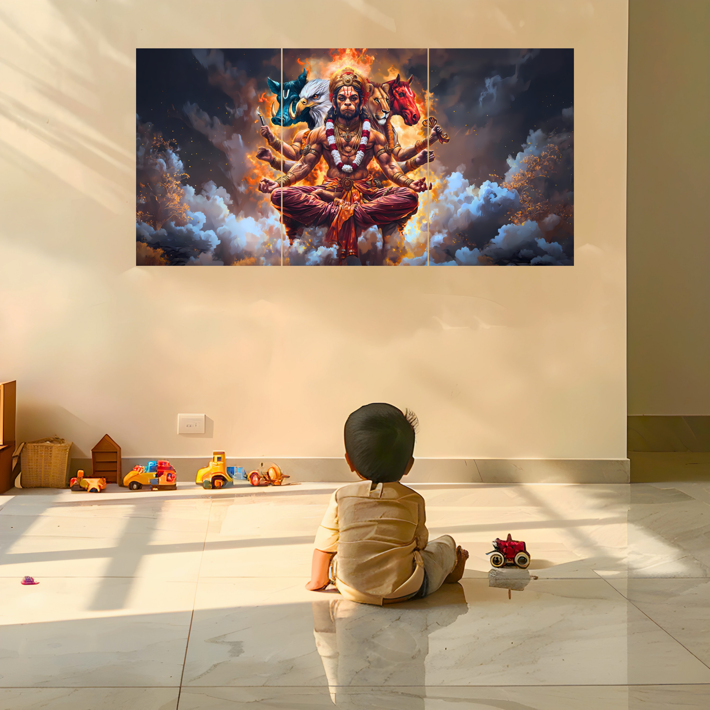 The Panchmukhi Hanuman Epic 3 Panel SPLIT Poster | 8K | Premium Glossy