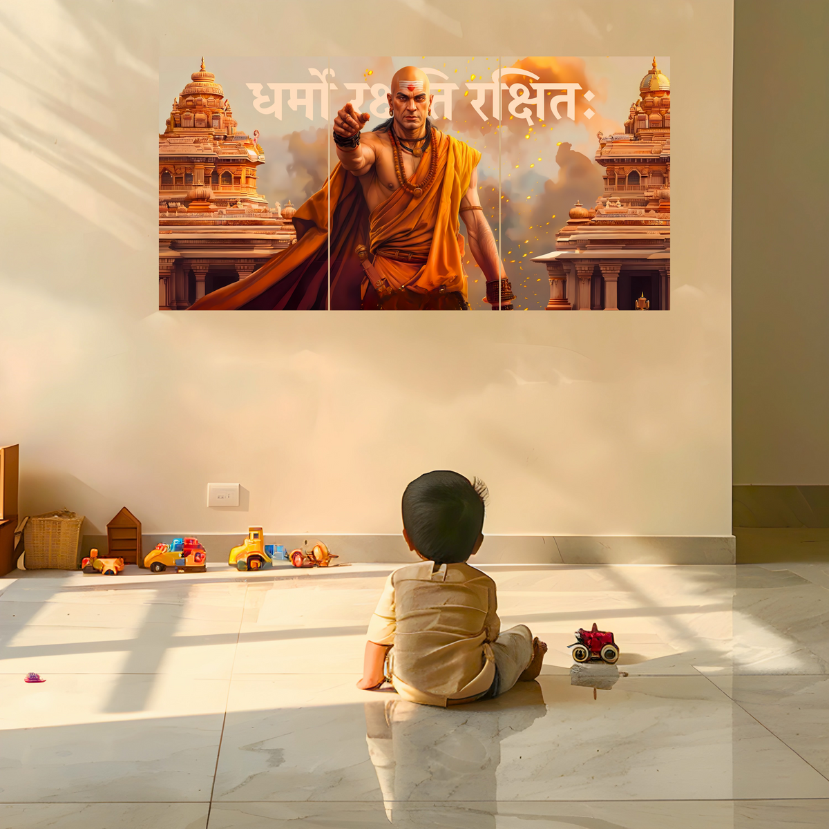 The 'धर्मो रक्षति रक्षितः' Chanakya Epic 3 Panel SPLIT Poster | 8K | Premium Glossy