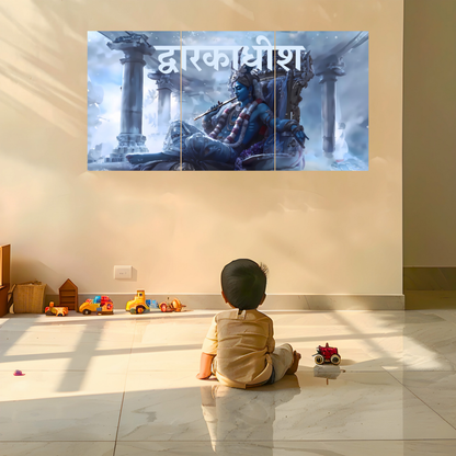The 'द्वारकाधीश' Krishna King of Dwarka Epic 3 Panel SPLIT Poster | 8K | Premium Glossy